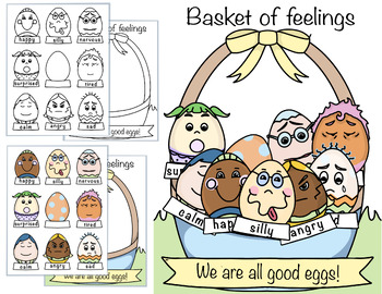 Preview of Easter eggs, Easter Basket of Feelings, Identifying Emotions Coloring Activity