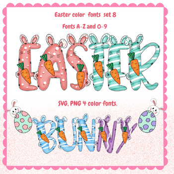 Preview of Easter fonts alphabet PNG SVG A-Z and 0-9 set 8.