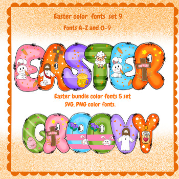 Preview of Easter fonts alphabet PNG SVG A-Z and 0-9 set 9.