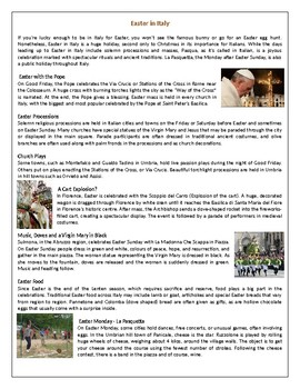 Preview of Easter in Italy - Reading Comprehension Worksheet / Text