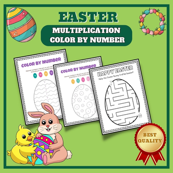 Preview of 2nd, 3rd, 4th, 5th Grade Easter multiplication Egg color by number math NO PREP
