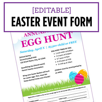 Preview of Easter or Spring Event Registration Form - Editable