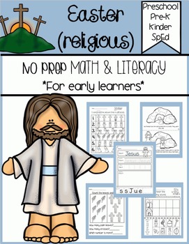 Preview of Easter (religious) NO PREP Math and Literacy for Early Learners