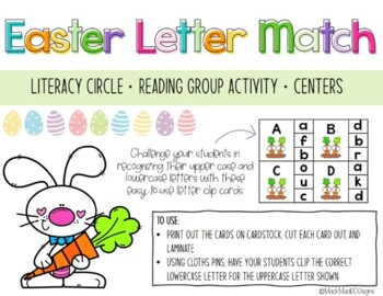 Preview of Easter themed Letter Match Center, Phonemic Awareness, Letter Identification