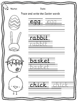 Preview of Easter vocabulary phonics writing worksheets