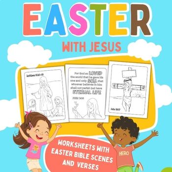 Preview of Easter with Jesus : Worksheets with Easter Bible Scenes and Bible Verses