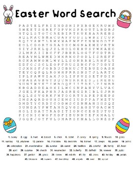 Easter word search with Answer (50 words) by SheetHub | TPT