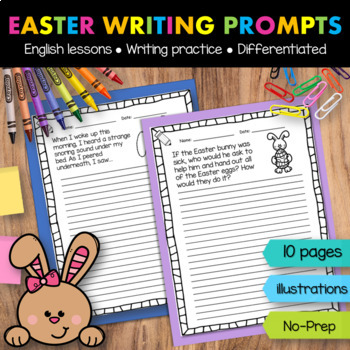 Preview of Easter Inspired Writing Prompts: 10 Fun and Engaging Worksheets for English