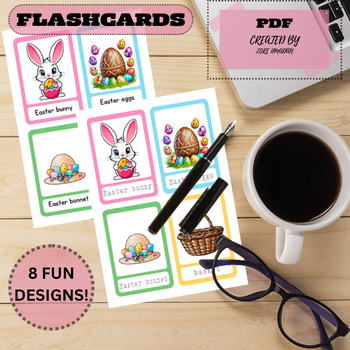 Preview of EasterJoy Montessori Marvel: 8 Editable Flashcards Set - Bunny Bliss Edition