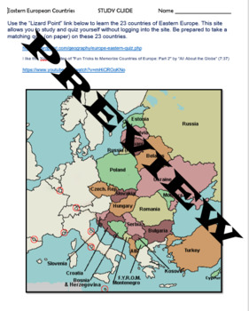 Preview of Eastern European Countries Study Guide Map & Quiz