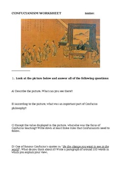 Preview of Eastern Philosophies - Buddhism & Confucianism Worksheet