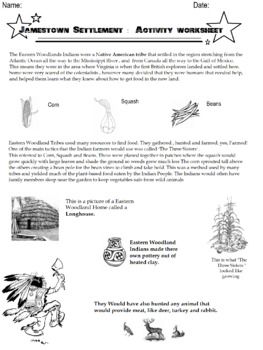 Preview of Eastern Woodland Indians Worksheet Jamestown support