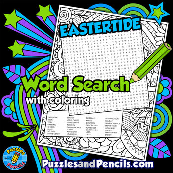 Preview of Eastertide Word Search Puzzle Activity with Coloring | Easter Wordsearch