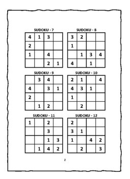 Printable PDF Easy Sudoku for Kids 4x4 400 Children Puzzles 