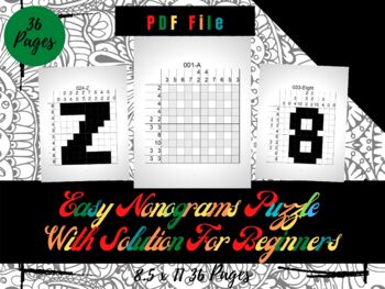 Preview of Easy 36 Nonograms Japanese Puzzles With Solution For Beginners Griddlers Logic