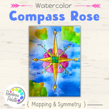 Preview of Easy Watercolor Art Project Compass Rose for third and fourth grade and above