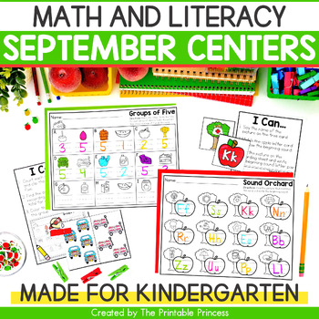 Preview of Kindergarten Centers with Apple Theme | Literacy and Math Apple Activities