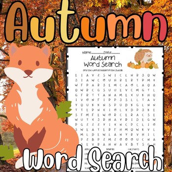 Preview of Easy Autumn Fall season Word search for K,1st, 2nd,3rd,4th,5th,6th grade