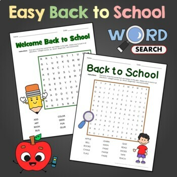 Preview of Easy Back to School Word Search, Beginning of Year Puzzle Kinder 1st 2nd Grade