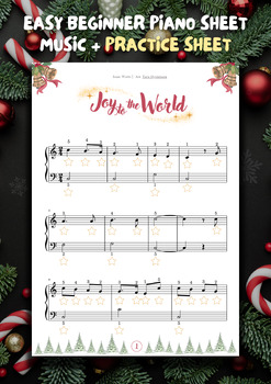 Preview of Easy Beginner Piano PRACTICE SHEET + AUDIO Piano Sheet Music 'Joy to the World'