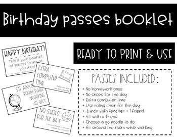 Preview of Printable Birthday Passes Booklet
