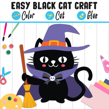 Preview of Easy Black Cat Craft for Kids: Color, Cut, and Glue, a Fun Activity for PreK-2nd