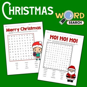 Preview of Easy Christmas Word Search Puzzle for Kindergarten 1st 2nd Grade December Winter