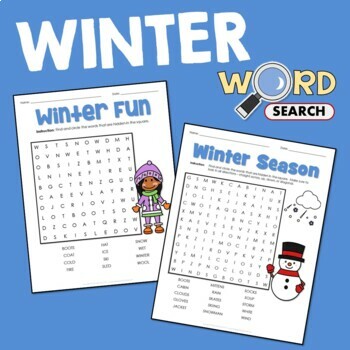 Preview of Easy Winter Word Search Puzzle for Kindergarten 1st 2nd Grade January Activity