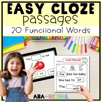 Preview of Easy Cloze Reading Comprehension Passages Functional Words Special Education