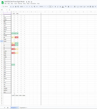 Preview of Easy Data Collection for Pre-Premier Sight Words - Drop Down, % Calculation