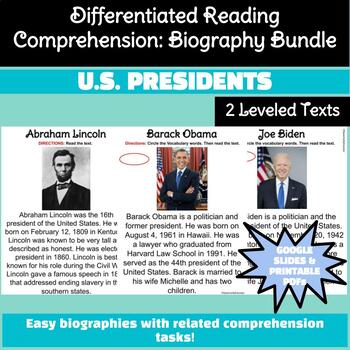 Preview of BUNDLE! Easy Biographies with Reading Comprehension President's of the USA