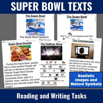 Preview of Easy Differentiated Super Bowl Texts for SpEd  (Snacks, Commercials, Halftime)