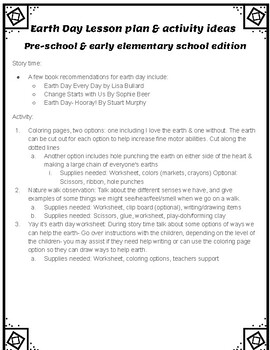 Preview of Easy Earth day activities! Pre-school through first grade!!
