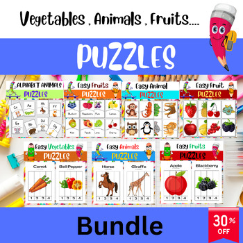 Preview of Easy Educational Adventure Puzzles Bundle - Animals, Fruits, and Vegetables ..