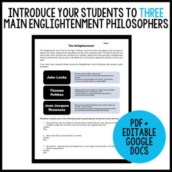 Enlightenment Philosophers Worksheet by Samantha in Secondary TpT