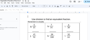 Preview of Easy Equivalent Fraction Practice Sheets - Modified - Worksheets