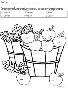 easy fall themed multiplication color by code by ms crow tpt