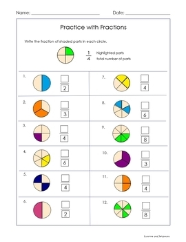 Easy Fraction Practice Worksheets - Intro Level - Grade 3 ...