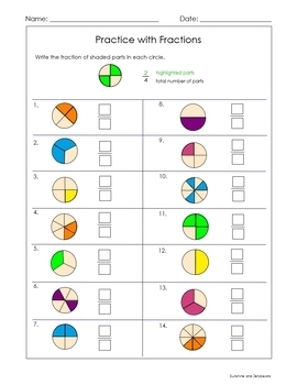 easy fraction practice worksheets intro level grade 3 color bw
