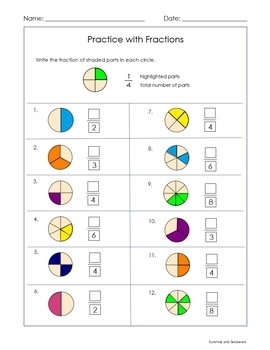 Easy Fraction Practice - Intro Level - Grade 3 - color & b/w - Great ...