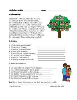 Preview of Easy German Reading on Family Tree: Die Familie von Stefanie