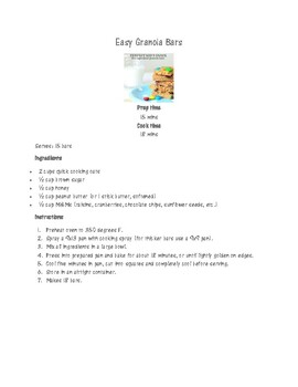 Preview of Easy Granola Bars Food Lab Recipe and Market Order