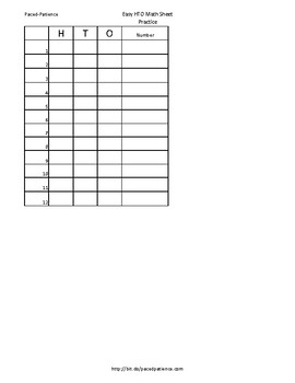 Preview of Easy H.T.O. Math Worksheet - Practice - Blank
