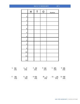 Preview of Easy HTO Math worksheets set 1