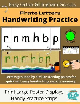 Preview of Easy Handwriting Practice Letter Strips, Pirate Theme Orton Gillingham groups