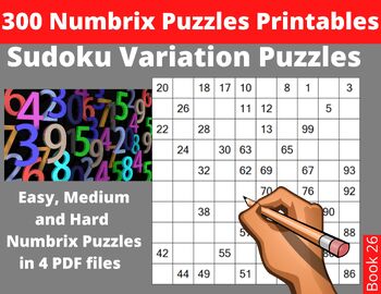 Preview of Easy, Medium and Hard Numbrix Puzzles Printable PDF - 300 Numbricks Puzzle Books