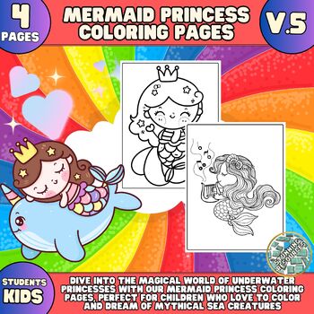 Unicorn Mermaid Princess Coloring Book For Kids: A Children