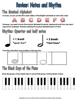 Preview of Easy Musical Alphabet, Piano Key and Basic Note Review - Beginning Piano