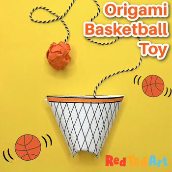 Preview of Easy Origami Basketball Craft - Hoop & Ball Toy - STEAM fun for March Madness