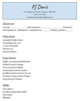 Preview of Easy-Peasy Editable First-Resume Template